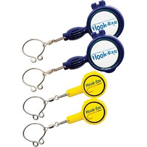 HOOK-EZE Knot Tying Tool Cover Hooks on 4 Fishing Poles, Standard & Large Size Combo, Line Cutter, Hook Covers for Saltwater & Freshwater, Bass Kayak Ice Fishing - Blue, Yellow
