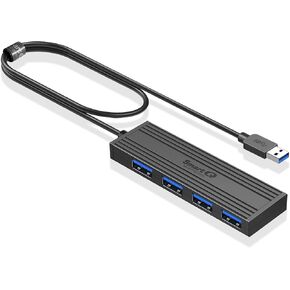 4-Port USB 3.0 Ultra-Thin Data Hub, High-Speed USB Port Expander for Laptop, MacBook, iMac, Surface Pro, XPS, Flash Drives, Mobile HDD, Printers, and More (Slim USB Hub - 4 ft)