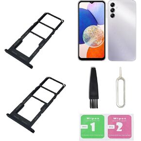 2 أجهزة كمبيوتر لجهاز Galaxy A14 5G استبدال علبة بطاقة SIM Dual SIM لإصدار SIM الدولي المزدوج ، حامل فتحة بطاقة SIM المزدوجة متوافق مع Galaxy A14 5G (أسود)