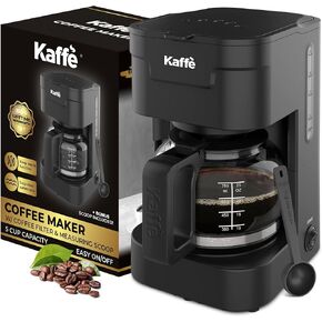 Kaffe Coffee Maker (25oz / 750ml) - Keep Hot Function, Sneak-a-cup & Washable, Removable Basket Filter - Compatible w/Size 2 Filters for Pour Over Coffee - Easy-View Water Tank - Matte Black