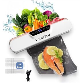 VIVIDUS Vacuum Sealer Machine, Sealer Machine for Food Storage, Dry/Wet/Seal/Vac/Single Seal, Automatic Air Sealer Machine with 20Pcs Vacuum Seal Bags, White