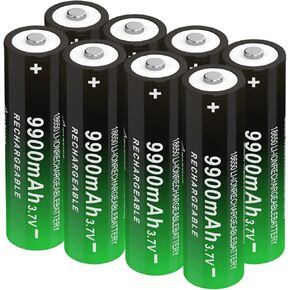 Button Top 18650 Rechargeable Battery 9900mAh High Capacity 3.7 Volt Rechargeable Battery for Headlamp, Flashlight 241019-3S (Button Top, 8 Pack)