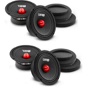 DS18 4X 6.5 Midrange Speakers with 2X Pair of Fast Ring Speaker Baffle 480W Max, 8 Ohms - Quality Audio Door Speakers for Car or Truck Stereo Sound System - 4 Speakers and 2X Pair of Speaker Baffles