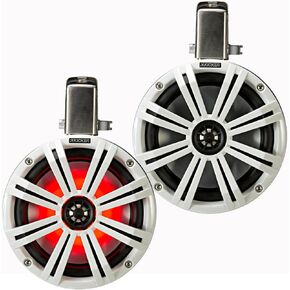 Kicker KMTC8W 8" Loaded Marine Wake Tower Enclosures with 45KM84L Speakers - White Grills and Enclosures