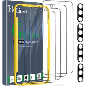 Ferilinso 4 Pack Screen Protector for Samsung Galaxy S24 with 4 Pack Tempered Glass Camera Lens Protector Phone Case Friendly Accessories Protector de Pantalla for Samsung S24 6.2 INCH