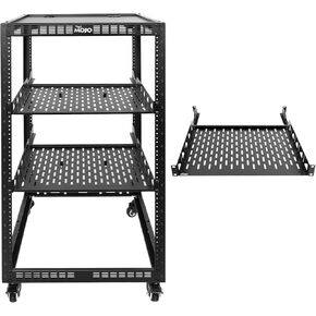 Tecmojo 20U Open Frame Network Rack with Casters & 14in Server Rack Shelf