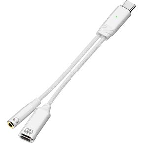 AuviPal USB C to 3.5mm Headphone Adapter with 100W PD Charging, USB Type C Male to 3.5mm Jack Headphone Female Converter, 2-in-1 USB-C Audio & Power Cable, Supports Line Control and Calls - White
