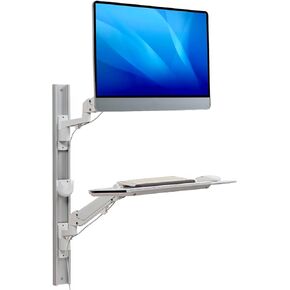 MyGift White Metal Healthcare Wall Mounting Arm Monitor Stand with Articulating Arm, Keyboard Tray Extension and Mouse Holder for Medical or Dental Clinics, Fits up to 43" Monitor