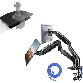 HUANUO Dual Monitor Stand for 13 to 35 inch, Steel Monitor Mount Reinforcement Plate for Thin, Glass and Other Fragile Tabletop
