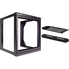 NavePoint 9U Open-Frame Server Rack for 19" IT Network Equipment & 1U Cantilever Server Shelf Vented Shelves Rack Mount & 1U Plastic Rack Mount Horizontal Cable Manager Duct Raceway