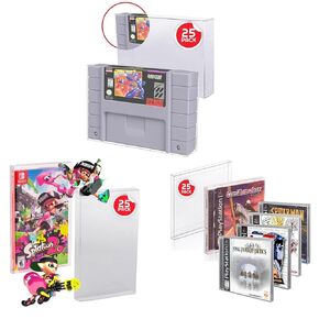 Game Box Protector for CD Jewel, PS1, SNES & Switch Games - Clear PET Case, Anti-Dust, Acid-Free, 0.35-0.40MM Thick, Bulk Pack of 25 for Retro & Modern Game Storage