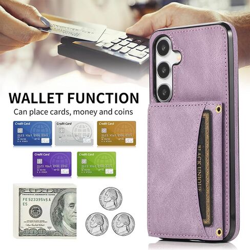 NKECXKJ Design for Galaxy S25 5G Wallet Case with Credit Card Holder Slot PU Leather Phone Cover Stand Kickstand Shockproof Protective Cell Accessories for Samsung S 25 Women Men Girls Purple in Saudi Arabia