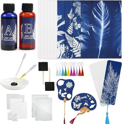 Cyanotype Kit Include 2 Component Sensitizer Set, 40 Sheets A5 Paper Brush Tools and Instructions Sun Print Nature Printing Kit for Photographic Blueprints DIY Arts Crafts Projects in Kuwait