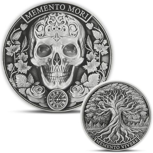 عملة Memento Mori - تصميم جمجمة وشجرة الحياة، موضوع Memento Vivere، حافظة عرض متضمنة، مثالية لهواة الجمع والهدايا (عملة واحدة) in Kuwait