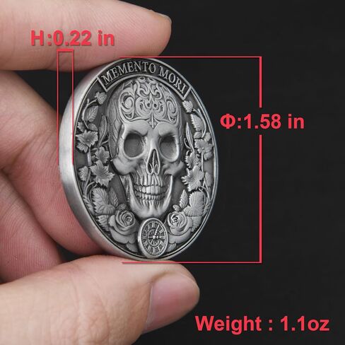 عملة Memento Mori - تصميم جمجمة وشجرة الحياة، موضوع Memento Vivere، حافظة عرض متضمنة، مثالية لهواة الجمع والهدايا (عملة واحدة) in Kuwait