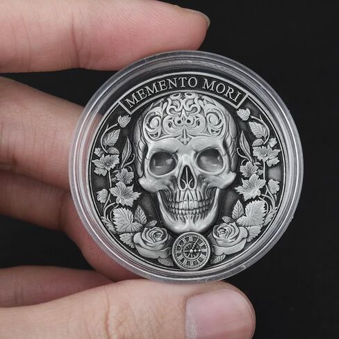 عملة Memento Mori - تصميم جمجمة وشجرة الحياة، موضوع Memento Vivere، حافظة عرض متضمنة، مثالية لهواة الجمع والهدايا (عملة واحدة) in Kuwait