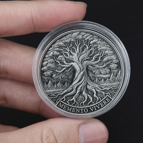 عملة Memento Mori - تصميم جمجمة وشجرة الحياة، موضوع Memento Vivere، حافظة عرض متضمنة، مثالية لهواة الجمع والهدايا (عملة واحدة) in Kuwait