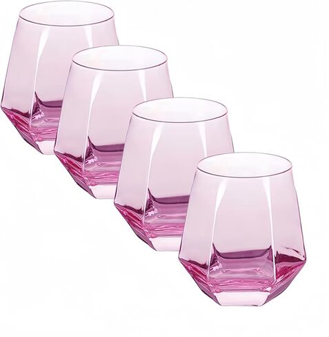 مجموعة من كأس النبيذ مكونة من 4 أكواب نبيذ بدون جذع ألماس (10 أونصة) - أواني زجاجية قزحية الألوان، أكواب ويسكي كريستالية مثالية لكأس من النبيذ أو المشروبات على الصخور، أو كأس العصير. (4 قطع غير ذهبية) in Kuwait