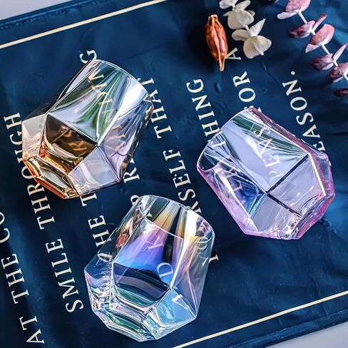 مجموعة من كأس النبيذ مكونة من 4 أكواب نبيذ بدون جذع ألماس (10 أونصة) - أواني زجاجية قزحية الألوان، أكواب ويسكي كريستالية مثالية لكأس من النبيذ أو المشروبات على الصخور، أو كأس العصير. (4 قطع غير ذهبية) in Kuwait