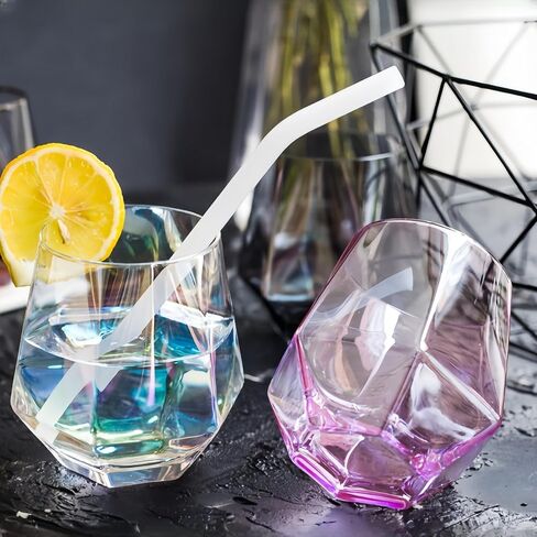 مجموعة من كأس النبيذ مكونة من 4 أكواب نبيذ بدون جذع ألماس (10 أونصة) - أواني زجاجية قزحية الألوان، أكواب ويسكي كريستالية مثالية لكأس من النبيذ أو المشروبات على الصخور، أو كأس العصير. (4 قطع غير ذهبية) in Kuwait