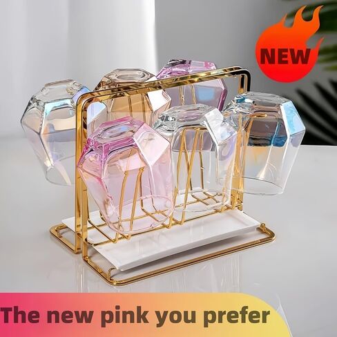 مجموعة من كأس النبيذ مكونة من 4 أكواب نبيذ بدون جذع ألماس (10 أونصة) - أواني زجاجية قزحية الألوان، أكواب ويسكي كريستالية مثالية لكأس من النبيذ أو المشروبات على الصخور، أو كأس العصير. (4 قطع غير ذهبية) in Kuwait