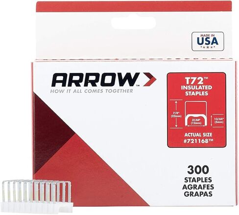 Arrow 721168HW T72 Heavy Duty Steel Insulated Staples for Installing Cable and Wire in Hard Wood, 13/64-Inch by 31/64-Inch, 300-Pack in Saudi Arabia