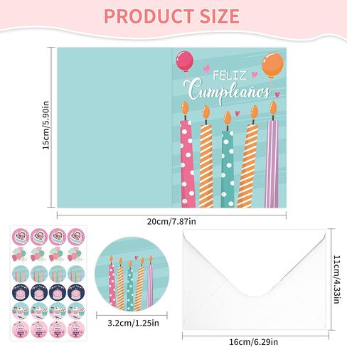 Spanish Birthday Cards Bulk：24 Pcs Tarjetas de Cumpleaños Feliz Cumpleaños Cards with Envelopes and Stickers, Assorted Happy Birthday Cards, Gifts for Friends, Coworkers, Loved One in Saudi Arabia