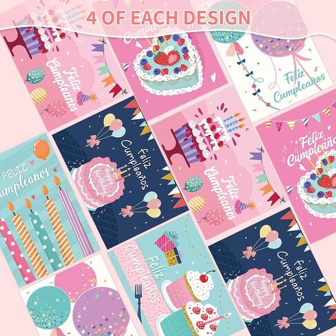 Spanish Birthday Cards Bulk：24 Pcs Tarjetas de Cumpleaños Feliz Cumpleaños Cards with Envelopes and Stickers, Assorted Happy Birthday Cards, Gifts for Friends, Coworkers, Loved One in Saudi Arabia