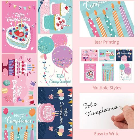 Spanish Birthday Cards Bulk：24 Pcs Tarjetas de Cumpleaños Feliz Cumpleaños Cards with Envelopes and Stickers, Assorted Happy Birthday Cards, Gifts for Friends, Coworkers, Loved One in Saudi Arabia