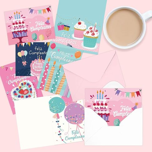 Spanish Birthday Cards Bulk：24 Pcs Tarjetas de Cumpleaños Feliz Cumpleaños Cards with Envelopes and Stickers, Assorted Happy Birthday Cards, Gifts for Friends, Coworkers, Loved One in Saudi Arabia