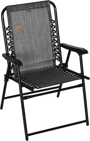 Outsunny Patio Folding Chair, Outdoor Bungee Sling Chair w/Armrests, Portable Lawn Chair for Camping, Garden, Pool, Beach, Backyard, Gray in Saudi Arabia