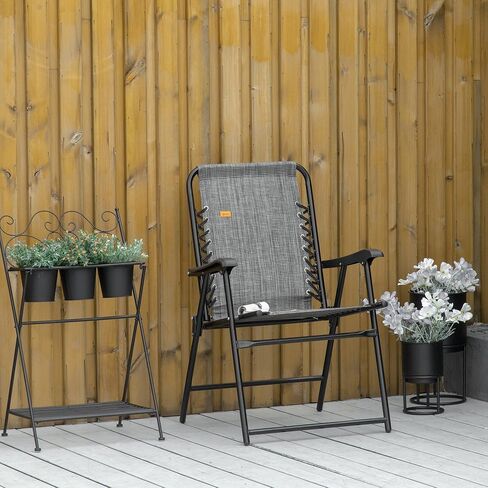 Outsunny Patio Folding Chair, Outdoor Bungee Sling Chair w/Armrests, Portable Lawn Chair for Camping, Garden, Pool, Beach, Backyard, Gray in Saudi Arabia