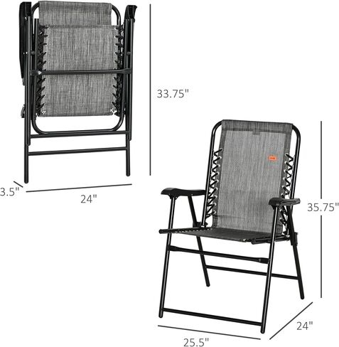Outsunny Patio Folding Chair, Outdoor Bungee Sling Chair w/Armrests, Portable Lawn Chair for Camping, Garden, Pool, Beach, Backyard, Gray in Saudi Arabia