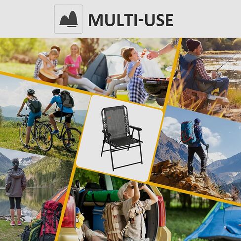 Outsunny Patio Folding Chair, Outdoor Bungee Sling Chair w/Armrests, Portable Lawn Chair for Camping, Garden, Pool, Beach, Backyard, Gray in Saudi Arabia