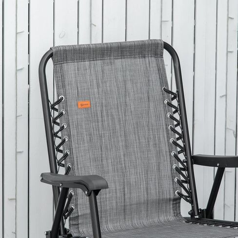 Outsunny Patio Folding Chair, Outdoor Bungee Sling Chair w/Armrests, Portable Lawn Chair for Camping, Garden, Pool, Beach, Backyard, Gray in Saudi Arabia
