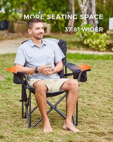 KingCamp Oversized Camping Folding Chair, Heavy Duty 450 LBS with Lumbar Support, Padded seat with Cup Holder&Cooler Bag, Ideal for Camp, Fishing, Sports event, Backyard, Patio, Lawn in Saudi Arabia