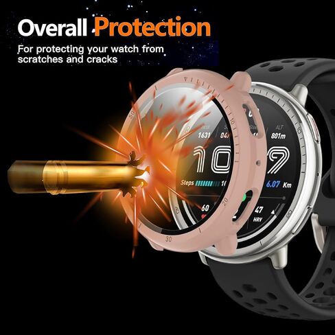 Compatible for Amazfit Active 2 Case, Lamshaw Hard PC Case with Tempered Glass Screen Protector Compatible with Amazfit Active 2 Smart Watch 44mm Smart Watch (2 Pack-Black+Clear) in Kuwait