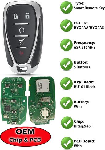 Smart Key for Chevrolet, Alliskeys 5-Button Proximity Key Fob Replacement for Chevy Equinox 2017-2021 HYQ4AA/HYQ4AS in Saudi Arabia