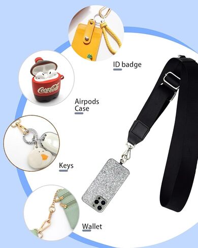 Phone Lanyard Crossbody Strap， Clip And Go Strap for Phone With Wallet，1.5’‘ Adjustable Cute Embroidered Cell Phone Lanyard for Car Keys iPhone Case ID Badges Phone Accessories in Kuwait