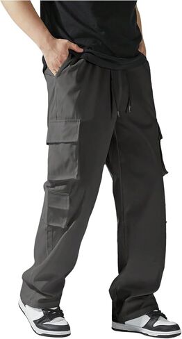 Verdusa Men's Drawstring Waist Straight Leg Cargo Pants Street Trousers in Saudi Arabia
