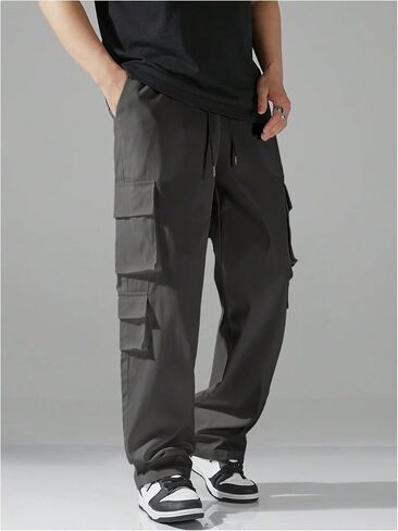 Verdusa Men's Drawstring Waist Straight Leg Cargo Pants Street Trousers in Saudi Arabia
