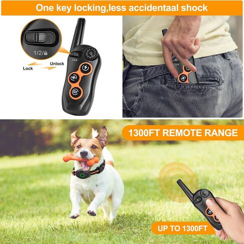 Dog Shock Collar with Remote Control,1300Ft,IP67 Waterproof Dog Training Collar with 3 Training Modes, Beep, Shock, Vibration,Safe Lock for Small, Middle,Large Dogs in Saudi Arabia