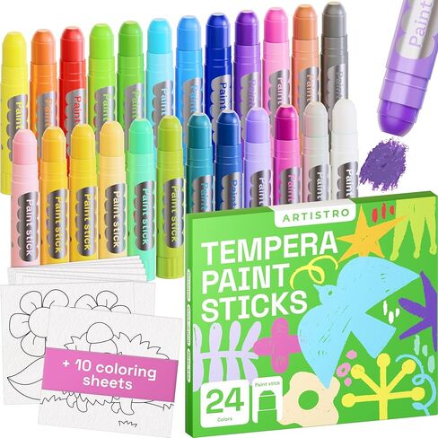 ARTISTRO 100% Washable Tempera Paint Sticks for Kids - 36 Non-toxic Paint Markers for Kids - Color Sticks with Twist Design, Coloring Pages Included in Kuwait