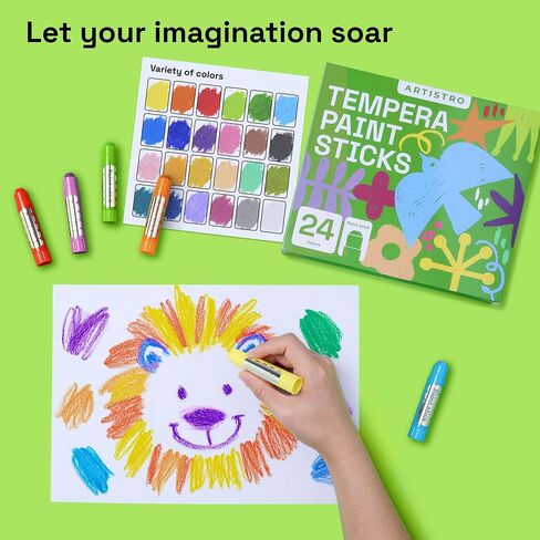 ARTISTRO 100% Washable Tempera Paint Sticks for Kids - 36 Non-toxic Paint Markers for Kids - Color Sticks with Twist Design, Coloring Pages Included in Kuwait