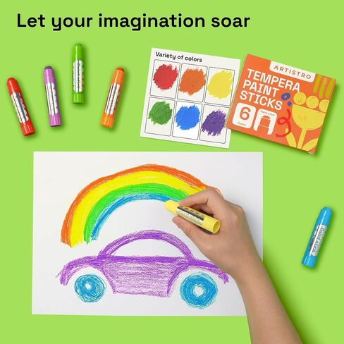 ARTISTRO 100% Washable Tempera Paint Sticks for Kids - 36 Non-toxic Paint Markers for Kids - Color Sticks with Twist Design, Coloring Pages Included in Kuwait