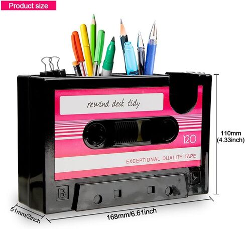 AnRui Retro Tape Dispenser with Pen Holder Cute Cassette Tape Dispenser Desk Accessories Tidy Container Office Stationery Storage Organizer for Boys & Girls Student Office, Blue in Saudi Arabia