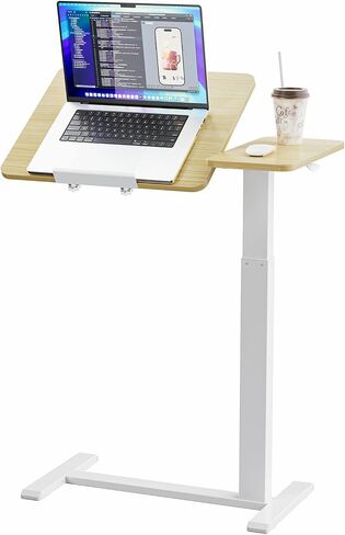 Adjustable Tilt Overbed Bedside Table with Wheels Pneumatic Moveable Bed Desk Tilt-Top Laptop Desk Moveable Rolling Computer Table for Home Office Hospital Use in Kuwait