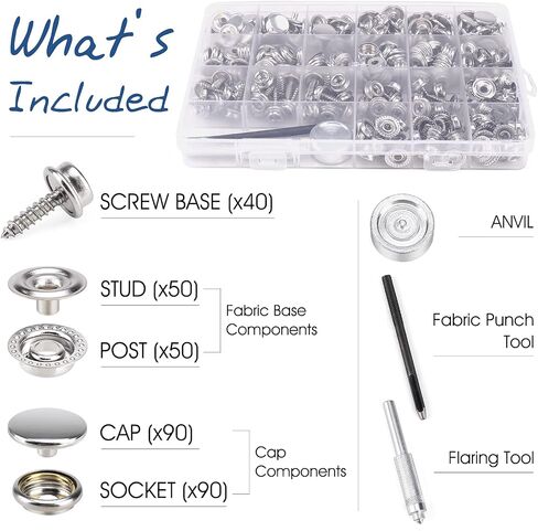 150 PCS Canvas Snap Kit with 2 Pcs Setting Tool, Marine Grade Stainless Steel 3/8" Socket Canvas Snap Button Fastener Kit and Upholstery Boat Cover Snap Button Fastener Tool for DIY Cover Furniture in Kuwait