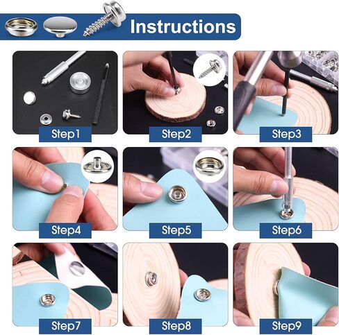 150 PCS Canvas Snap Kit with 2 Pcs Setting Tool, Marine Grade Stainless Steel 3/8" Socket Canvas Snap Button Fastener Kit and Upholstery Boat Cover Snap Button Fastener Tool for DIY Cover Furniture in Kuwait