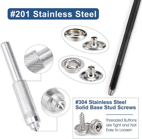 150 PCS Canvas Snap Kit with 2 Pcs Setting Tool, Marine Grade Stainless Steel 3/8" Socket Canvas Snap Button Fastener Kit and Upholstery Boat Cover Snap Button Fastener Tool for DIY Cover Furniture in Kuwait